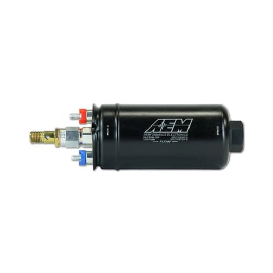 AEM 400LPH High Pressure Inline Fuel Pump - M18x1.5 Female Inlet to M12x1.5 Male Outlet — AEM