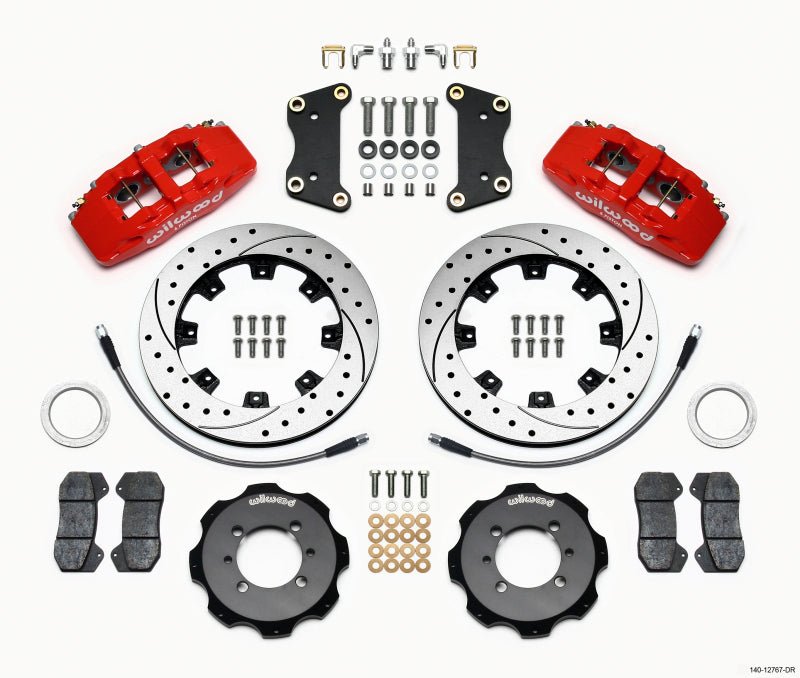 Wilwood Dynapro 6 Front Hat Kit 12.19in Drilled Red 2012 Fiat 500 w/ Lines — Wilwood