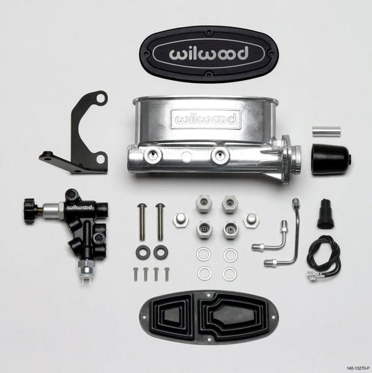 Wilwood HV Tandem M/C Kit w L/H Bracket & Prop Valve - 1 1/8in Bore Ball Burnished — Wilwood