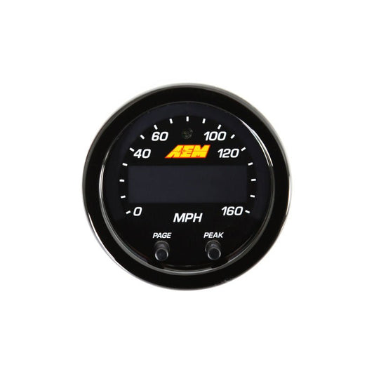 AEM X-Series 0-160 MPH Black Bezel w/ Black Face GPS Speedometer Gauge — AEM
