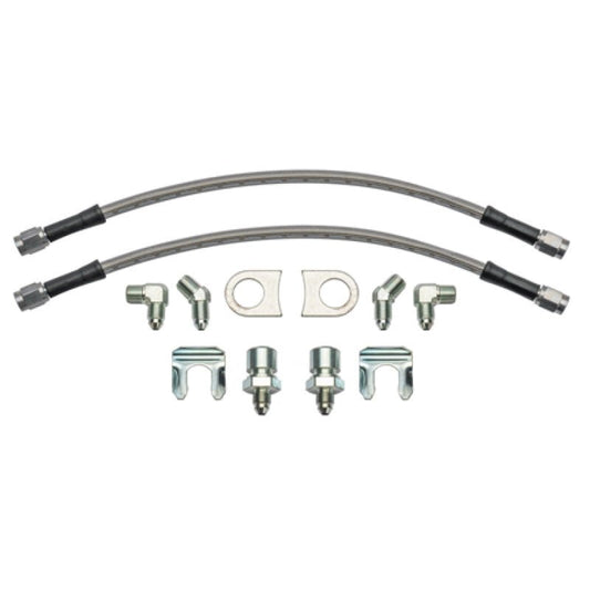 Wilwood 12in Length -3 to 3/8-24 IF 1/8-27 NPT 90 Degree Flexline Kit w/ Weld-On Bracket Tabs — Wilwood