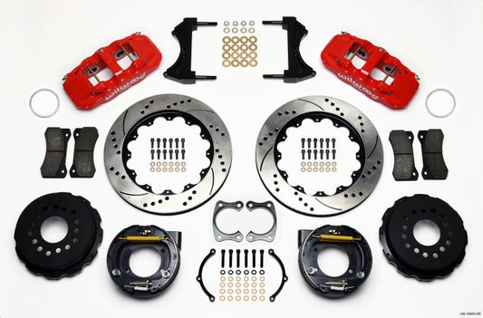 Wilwood AERO4 Rear P-Brake Kit 14.00in Drill Red Big Ford New Style 2.50in Offset — Wilwood