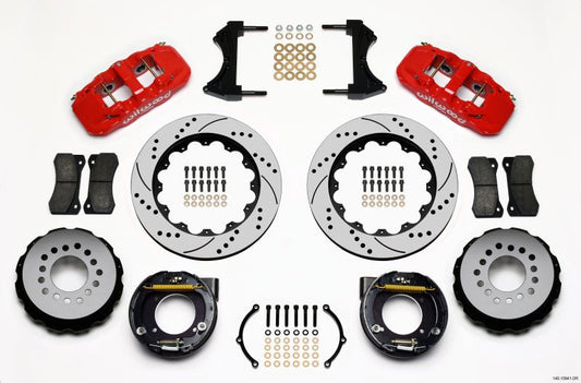 Wilwood AERO4 Rear P-Brake Kit 14.00in Drilled Red Chevy C-10 2.42 Offset 5-lug — Wilwood