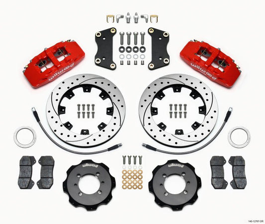 Wilwood Dynapro 6 Front Hat Kit 12.19in Drilled Red 2012 Fiat 500 w/ Lines — Wilwood