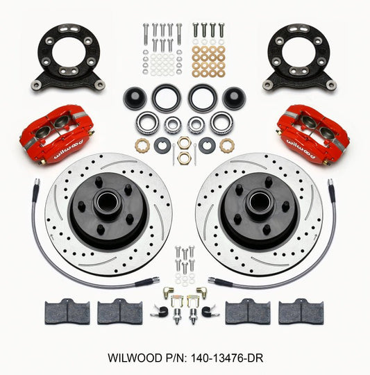 Wilwood Forged Dynalite-M Front Kit 11.30in 1 PC Rotor&Hub Drill-Red 1965-1969 Mustang Disc & Drum — Wilwood