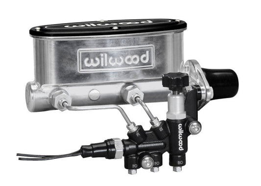 Wilwood HV Tandem M/C Kit w L/H Bracket & Prop Valve - 1 1/8in Bore Ball Burnished — Wilwood