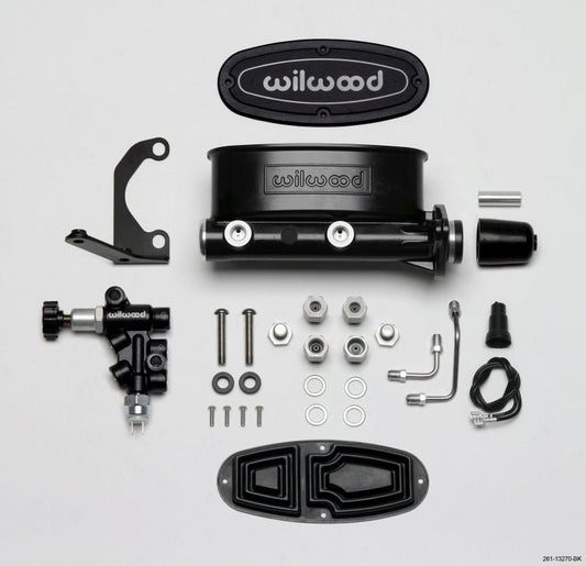 Wilwood HV Tandem M/C Kit w L/H Bracket & Prop Valve - 1 1/8in Bore Black — Wilwood