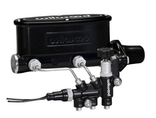 Wilwood HV Tandem M/C Kit w L/H Bracket & Prop Valve - 1 1/8in Bore Black — Wilwood