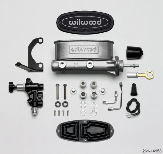 Wilwood HV Tandem M/C Kit w L/H Bracket & Prop Valve - 15/16in Bore-W/Pushrod - Early Mustang — Wilwood