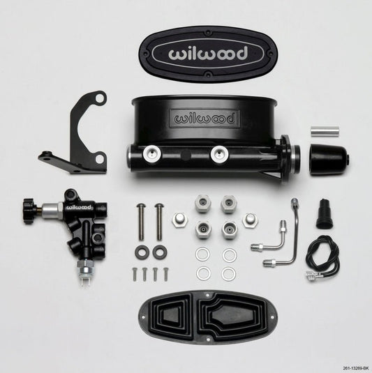 Wilwood HV Tandem M/C Kit w L/H Bracket & Prop Valve - 1in Bore Black — Wilwood