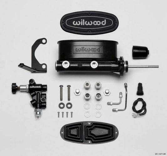 Wilwood HV Tandem M/C Kit w L/H Bracket & Prop Valve - 7/8in Bore Black-W/Pushrod — Wilwood