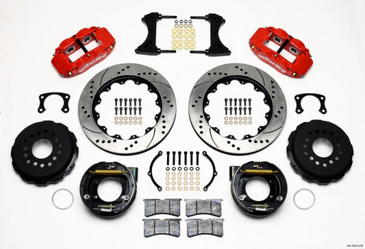 Wilwood Narrow Superlite 4R Rear P-Brk Kit 14.00in Drill Red New Big Ford 2.50in Offset — Wilwood