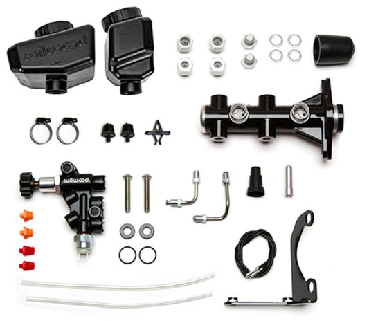 Wilwood Remote Tandem M/C Kit w/Bracket and Valve - 1.12in Bore Black — Wilwood